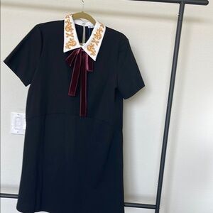 Elegant Black  Dress with Embroidered Collar